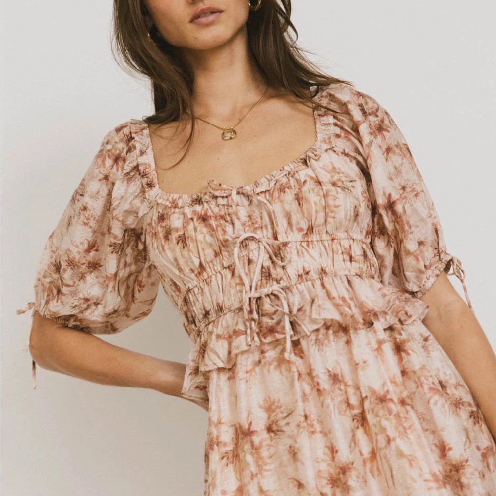 Bohme Beige Floral Midi Dress - Picture 2 of 3